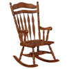 Lyne Rocking Chair, Brown Solid Wood, Slatted Arrow Back, Turned Arms  By Casagear Home