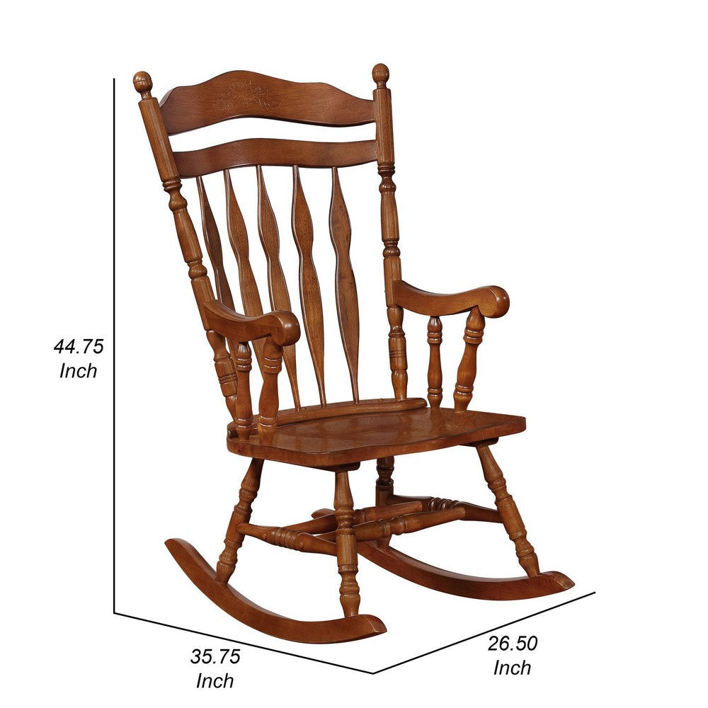 Lyne Rocking Chair Brown Solid Wood Slatted Arrow Back Turned Arms By Casagear Home BM319007