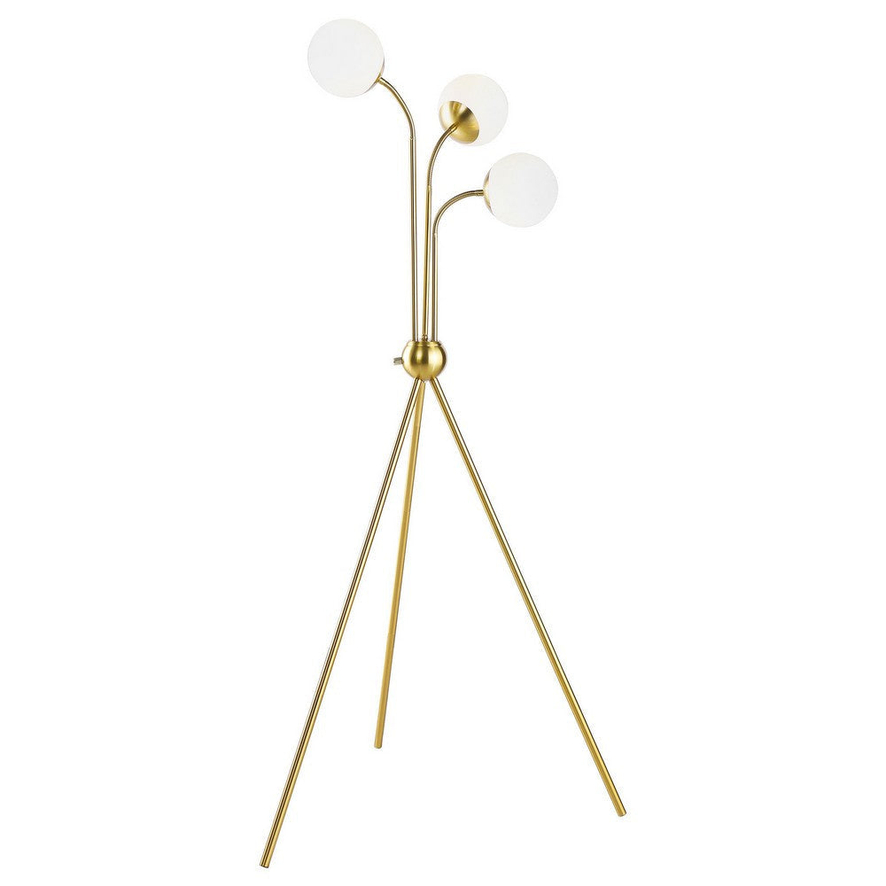 Jyan Accent Floor Lamp 3 Classic Globe Lights Tripod Gold Metal Base By Casagear Home BM319009