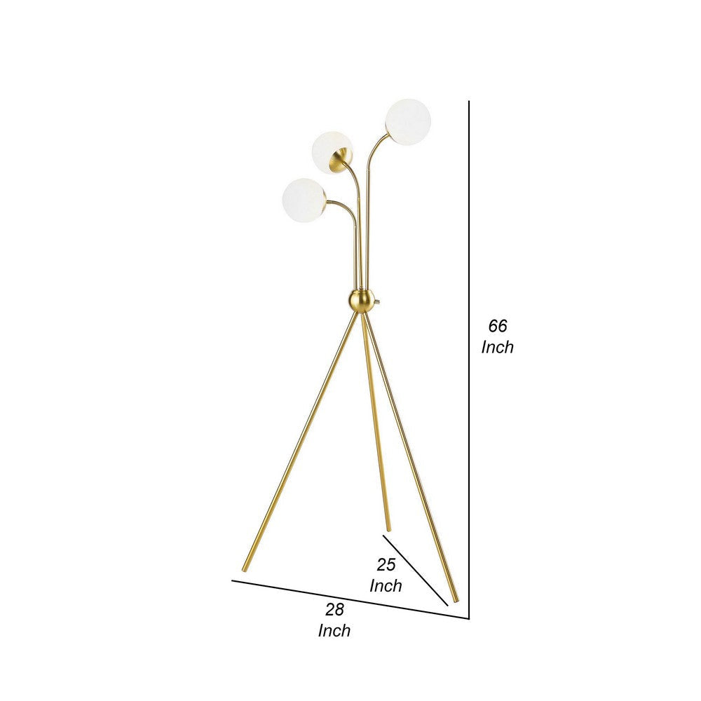 Jyan Accent Floor Lamp 3 Classic Globe Lights Tripod Gold Metal Base By Casagear Home BM319009