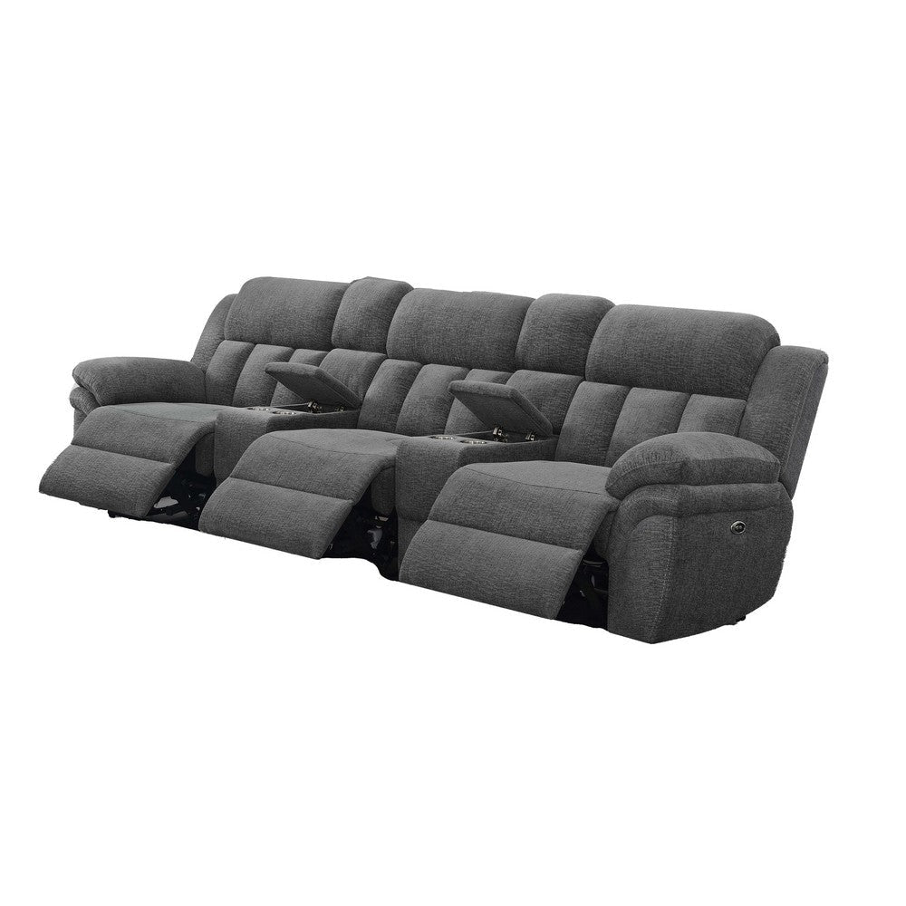 Jak Power Recliner Sofa 2 Consoles Cushioned Tufted Seats Charcoal Gray By Casagear Home BM319014