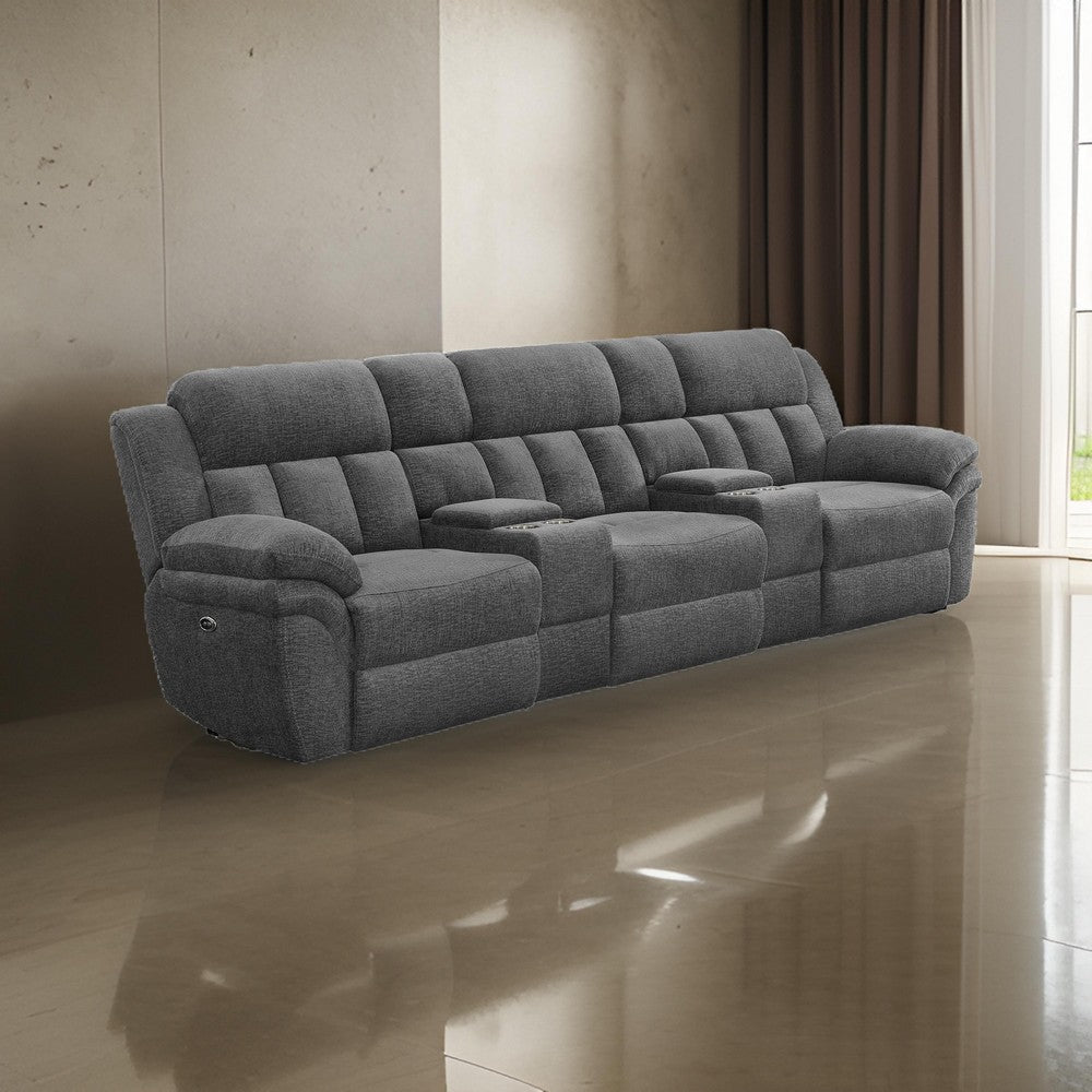 Jak Power Recliner Sofa 2 Consoles Cushioned Tufted Seats Charcoal Gray By Casagear Home BM319014