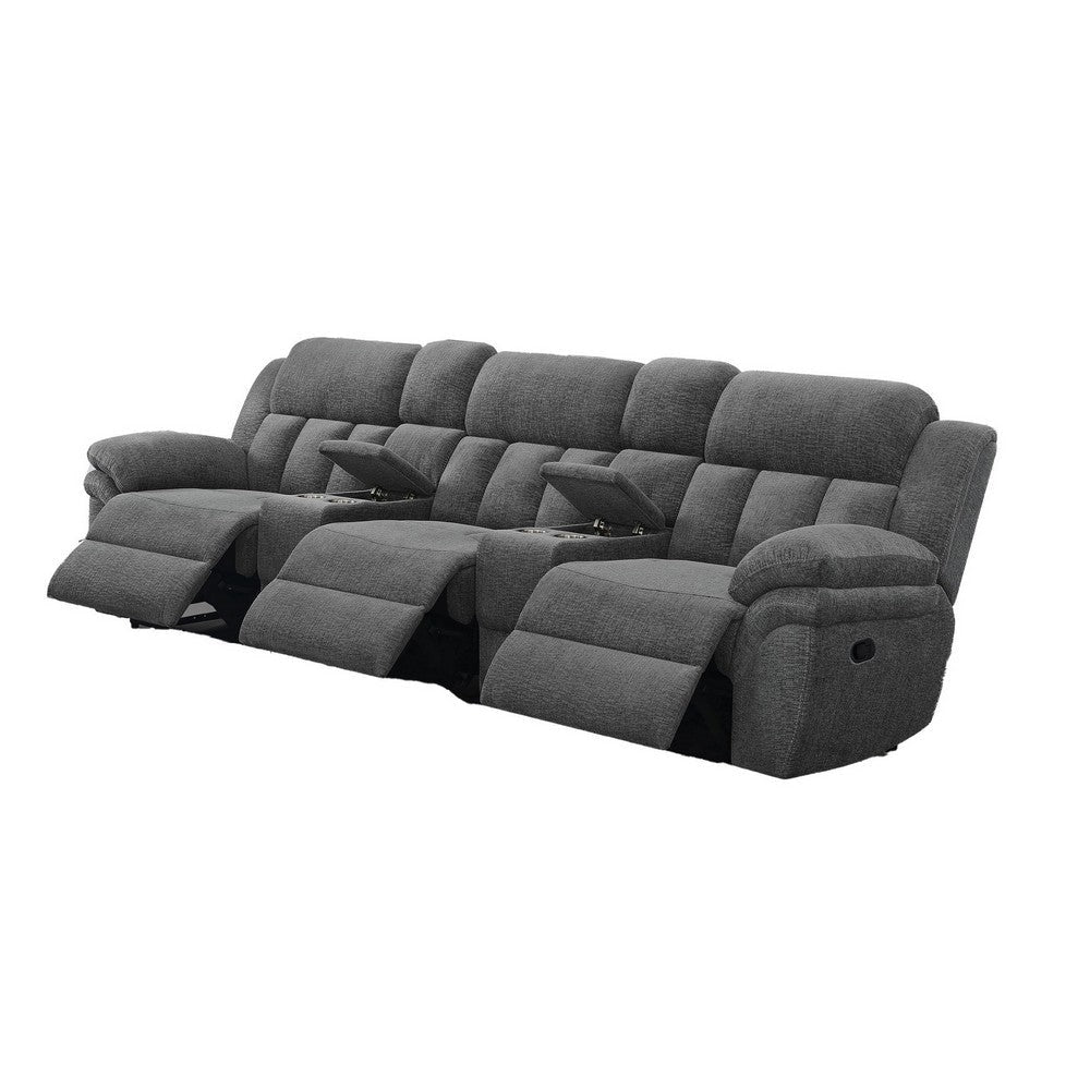 Jak Manual Recliner Sofa 2 Consoles Cushioned Tufted Seats Charcoal Gray By Casagear Home BM319015