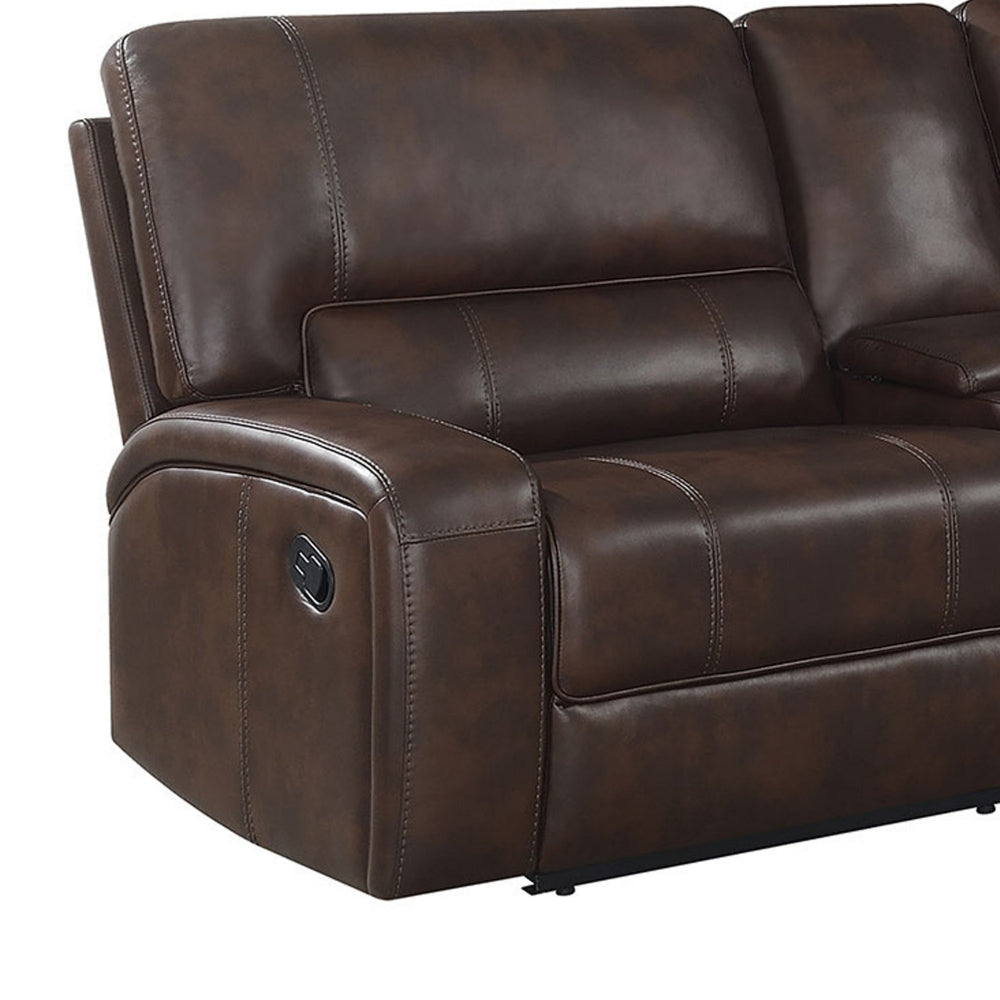 3 Piece Sectional Sofa Motion Recliner Storage Console Brown Faux Leather By Casagear Home BM319016