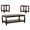 3 Piece Coffee and End Table Set, Open Shelves, Espresso Brown Solid Wood By Casagear Home