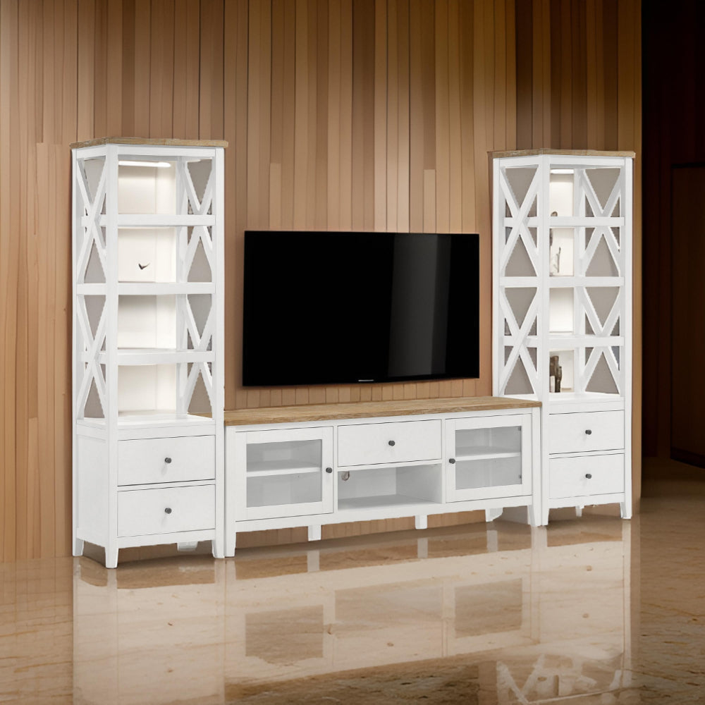 TV Entertainment Console with 2 Media Towers White and Brown Solid Wood By Casagear Home BM319018