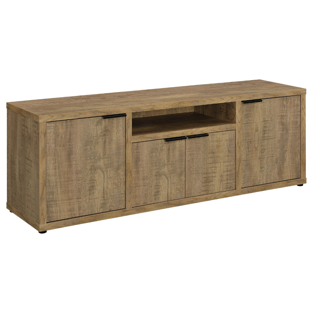 TV Entertainment Console with 2 Media Tower 4 Cabinets Natural Brown Wood By Casagear Home BM319019