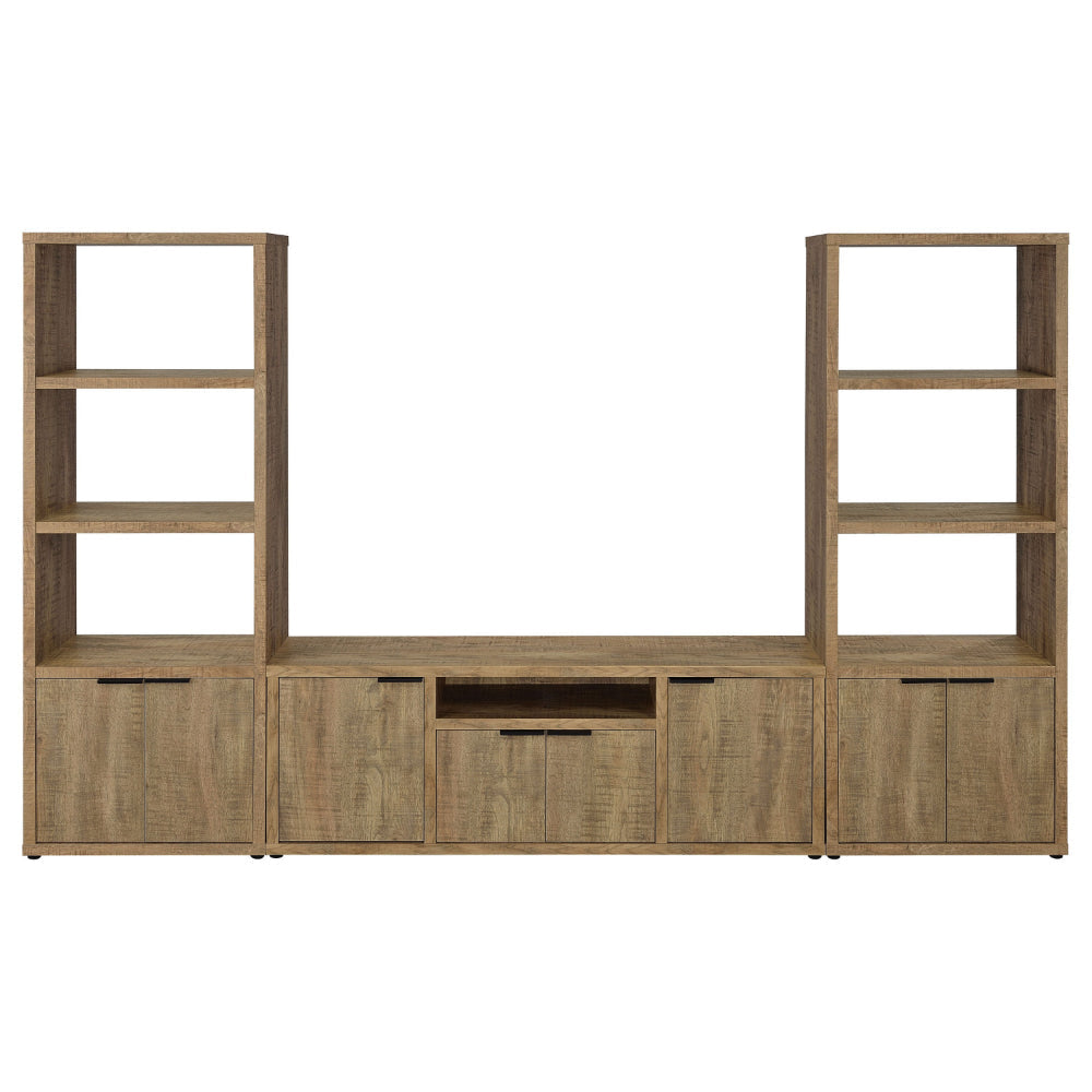 TV Entertainment Console with 2 Media Tower, 4 Cabinets, Natural Brown Wood By Casagear Home