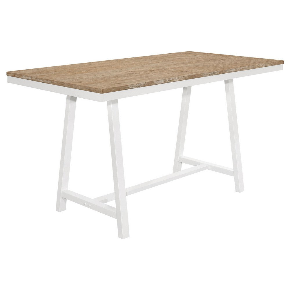 Hoa Counter Height Dining Table, 71 Inch Rectangular Brown Top, White Base By Casagear Home