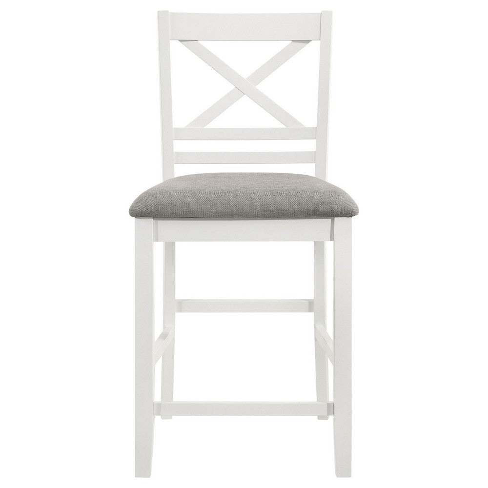 Hoa Counter Height Dining Chair Set of 2 X Back Gray Fabric White Wood By Casagear Home BM319022