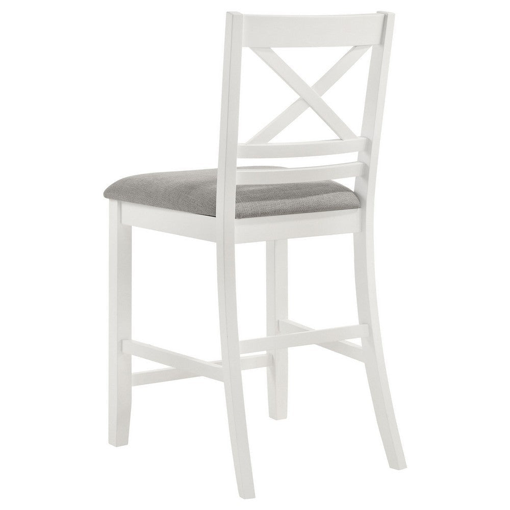 Hoa Counter Height Dining Chair Set of 2 X Back Gray Fabric White Wood By Casagear Home BM319022