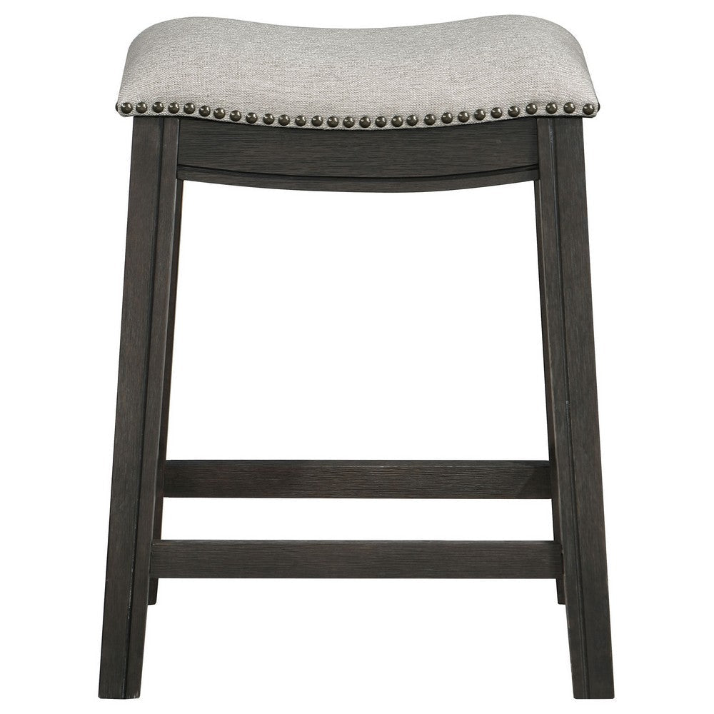 Stacy Counter Height Stool Set of 2 Beige Fabric Nailhead Trim Dark Gray By Casagear Home BM319031