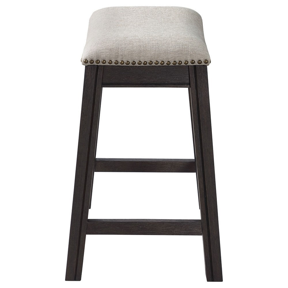 Stacy Counter Height Stool Set of 2 Beige Fabric Nailhead Trim Dark Gray By Casagear Home BM319031