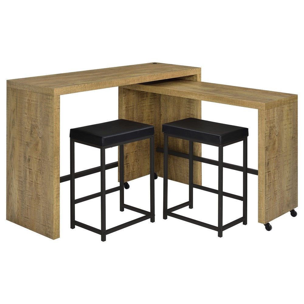 Vista 4pc Dual Counter Table Set 2 Stools USB Black Faux Leather Brown By Casagear Home BM319034