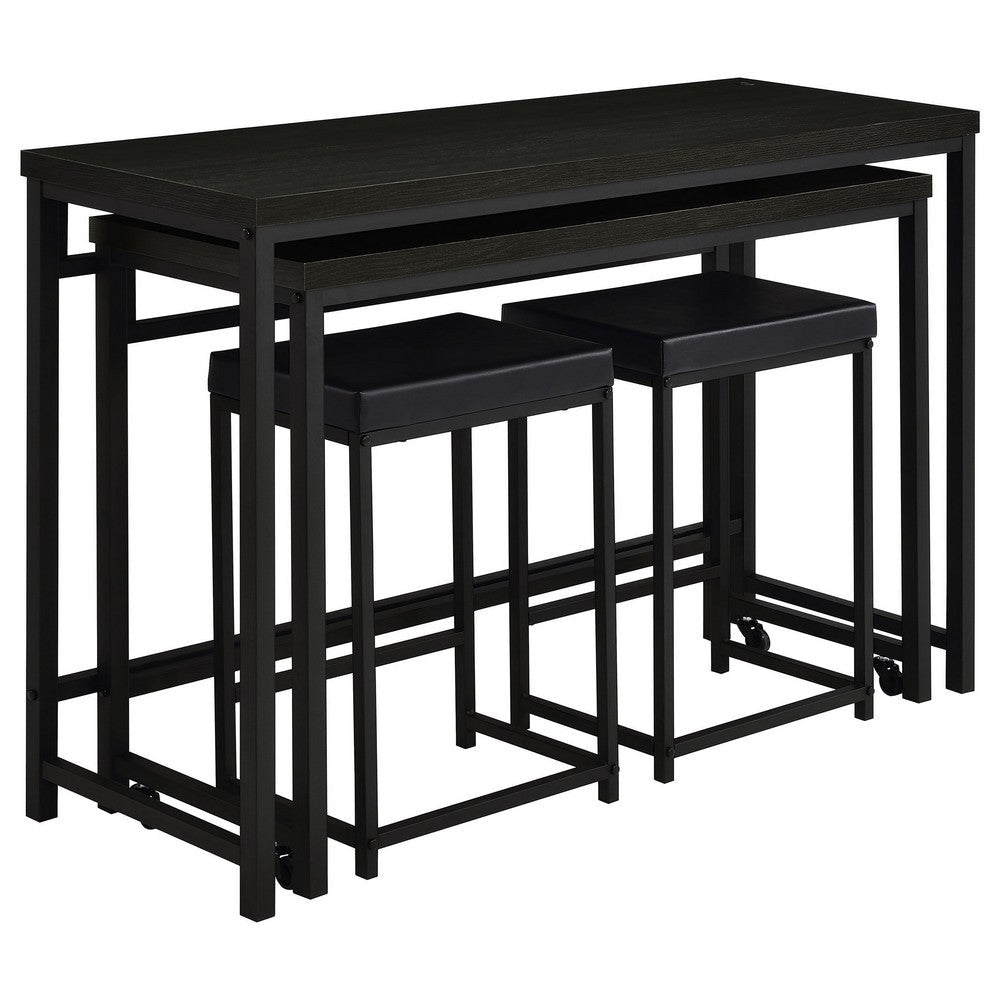 Havel 4pc Dual Counter Table Set with 2 Stools, USB, Black Faux Leather By Casagear Home