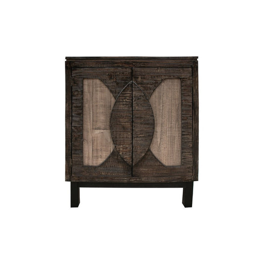 Aose Buffet Cabinet, 2 Door, Carved Handles, Farmhouse Brown Pine Wood By Casagear Home