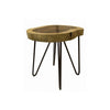 Hito 40in Side End Table, Metal Legs, Live Edge Brown Solid Parota Wood By Casagear Home