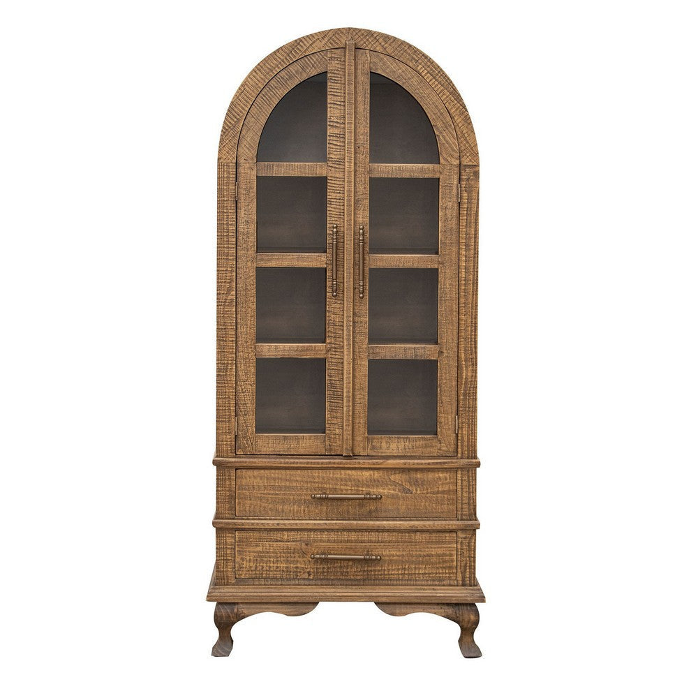 Lete 34x74 Bookcase China Cabinet, Storage Drawers Glass Doors, Brown Wood By Casagear Home