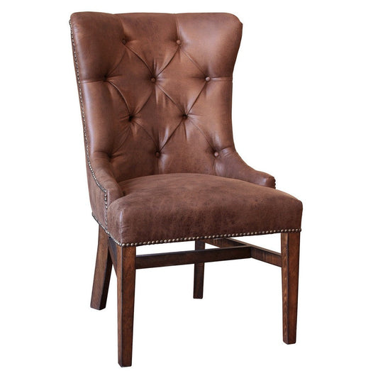 Abi Side Dining Chair, Tufted Back, Nailhead Trim, Brown Faux Leather, Wood By Casagear Home