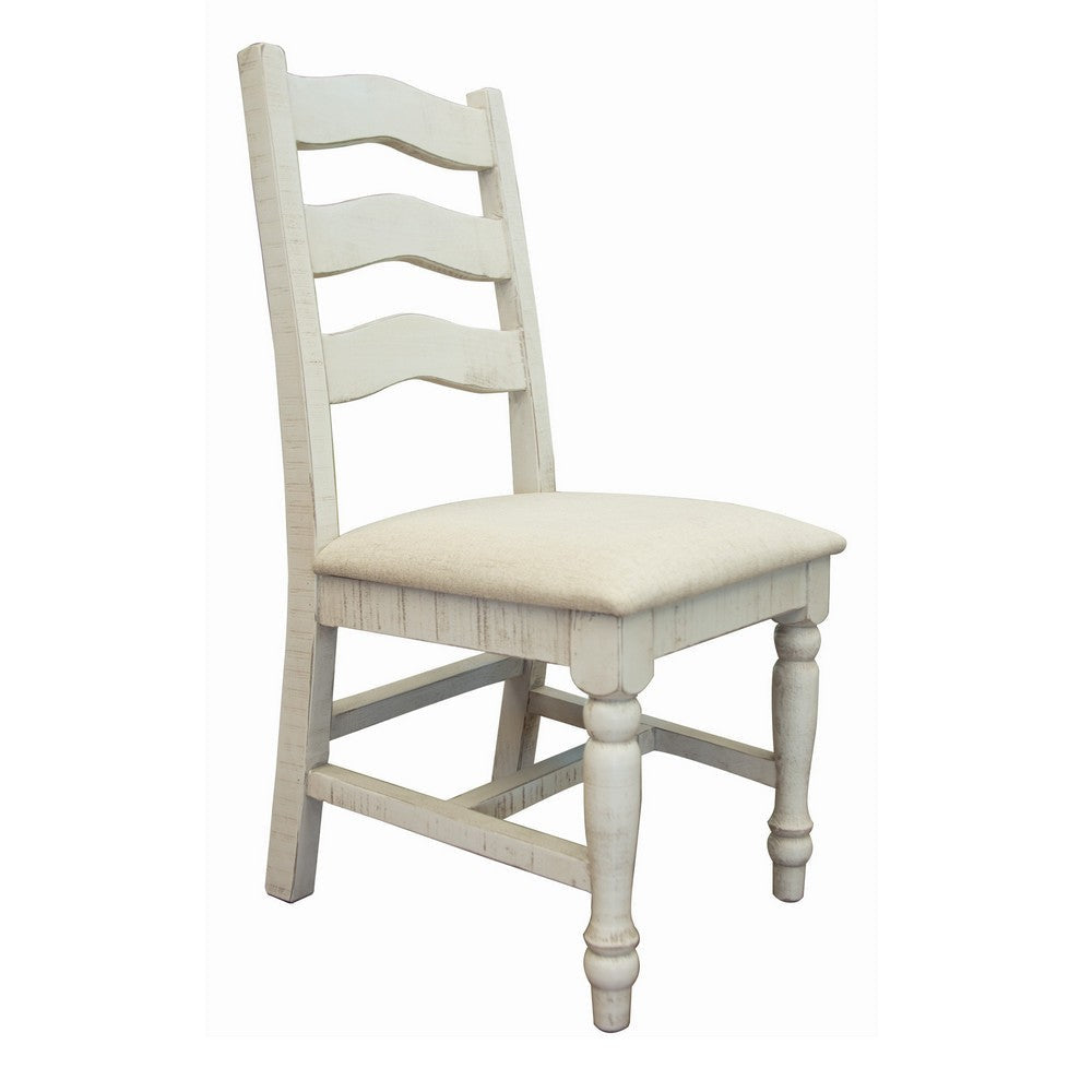 Ziay Side Dining Chair Set of 2, Ladder Back, Turned Legs, Ivory Upholstery By Casagear Home