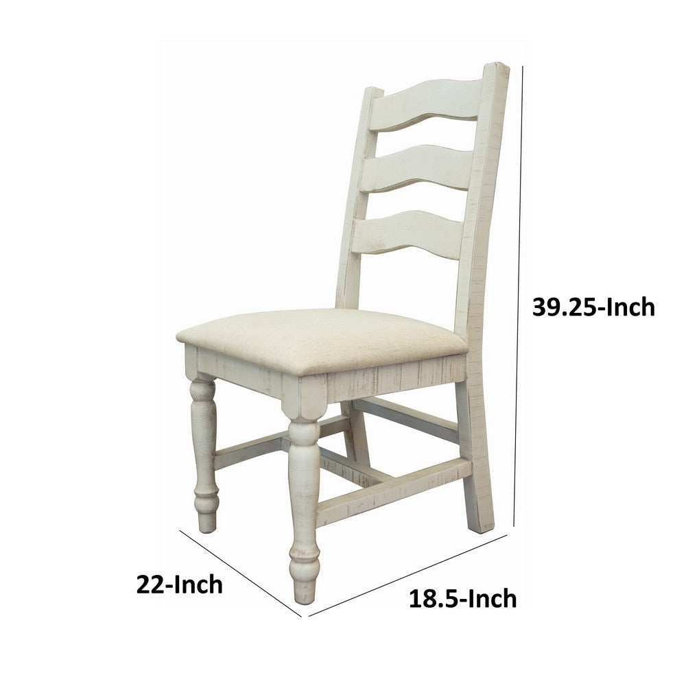 Ziay Side Dining Chair Set of 2 Ladder Back Turned Legs Ivory Upholstery By Casagear Home BM319052