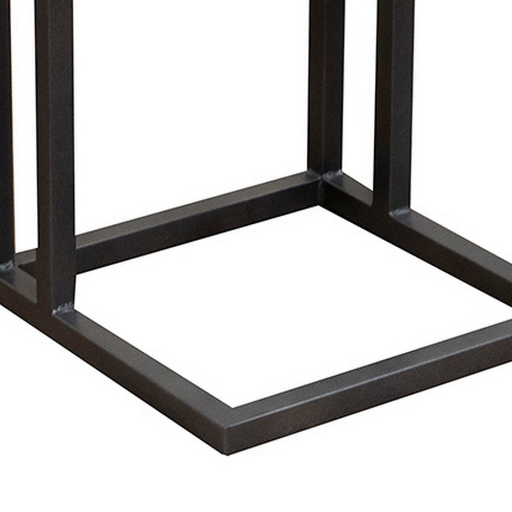 Tina Side End Table Square White 15 Inch Wood Top C Shape Black Metal By Casagear Home BM319054