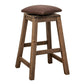 Heza 30 Inch Swivel Barstool, Cushioned Seat, Faux Leather, Brown Wood By Casagear Home