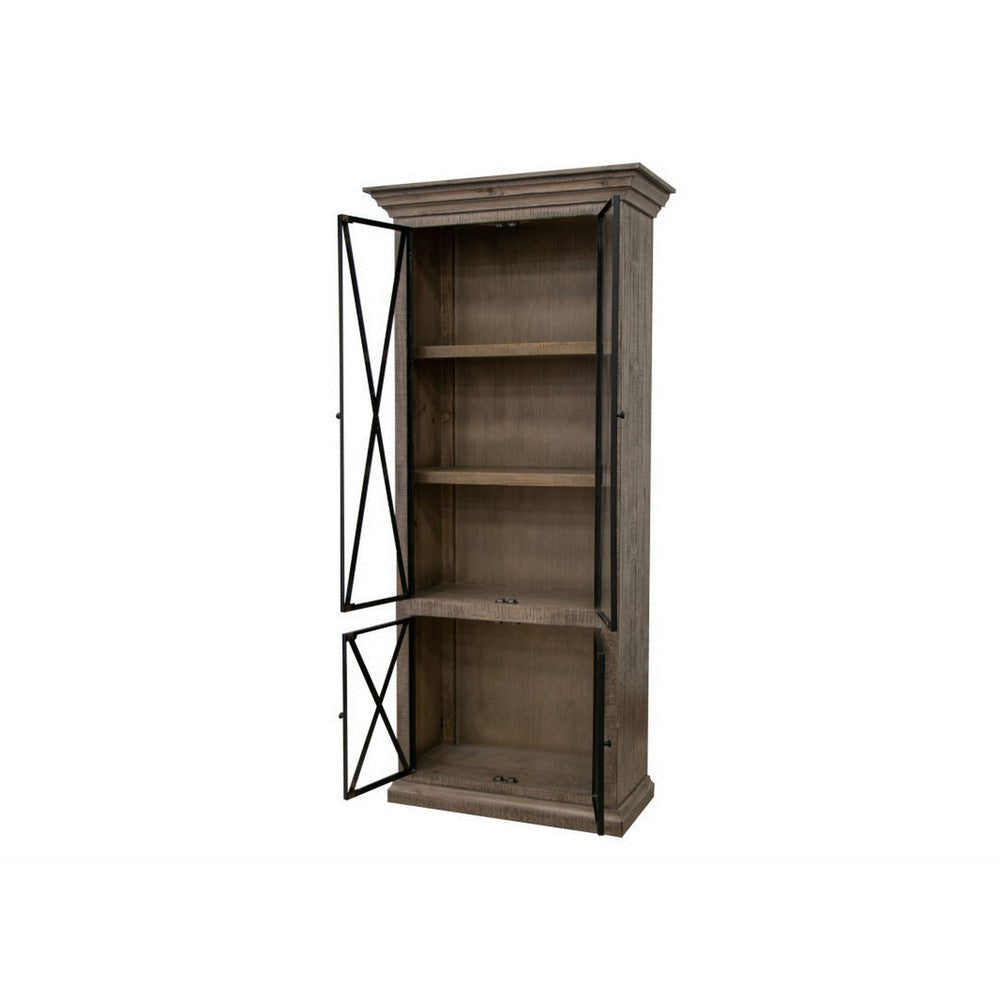 Fera Book Cabinet Glass Door Shelf Black Plinth Base Farmhouse Brown By Casagear Home BM319059