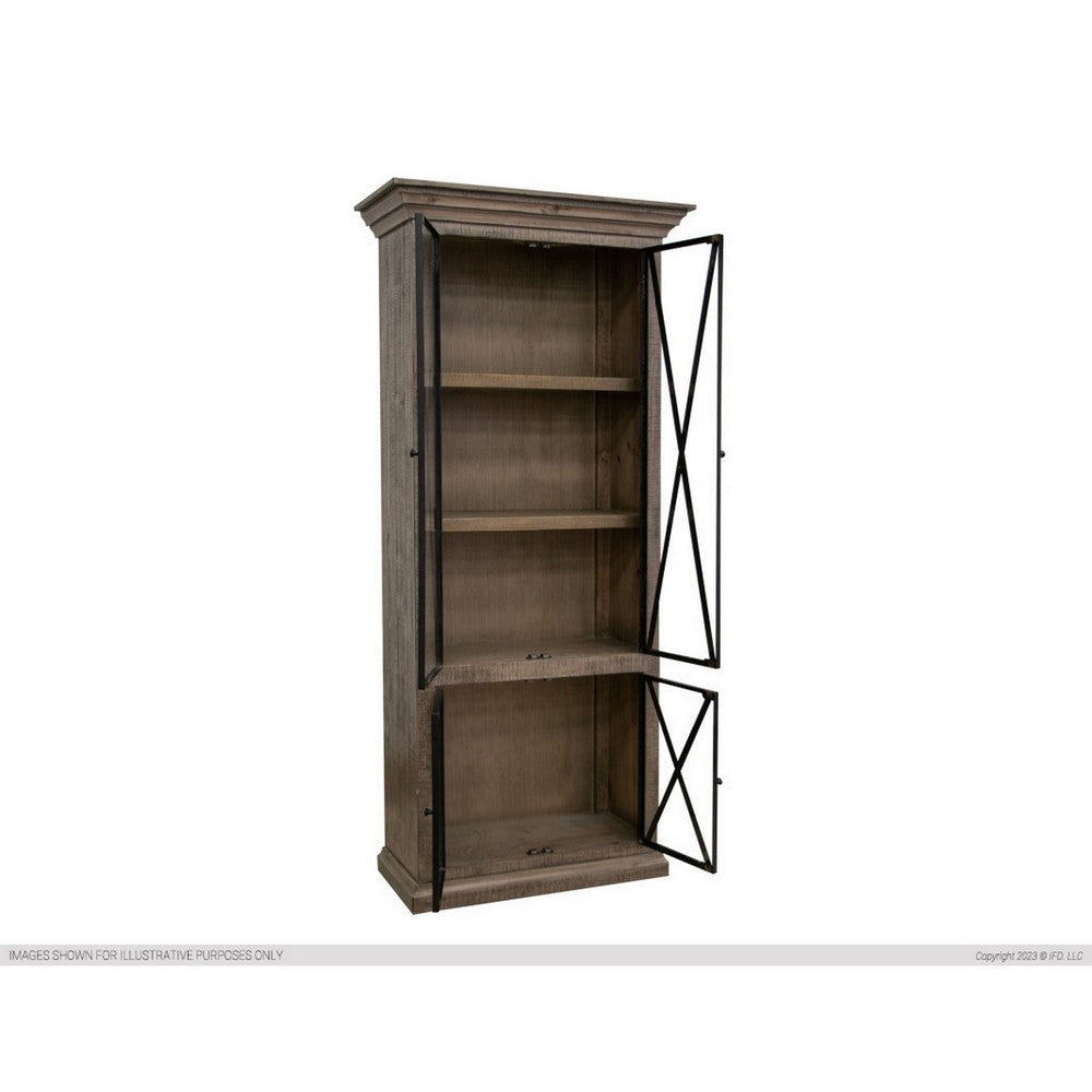 Fera Book Cabinet Glass Door Shelf Black Plinth Base Farmhouse Brown By Casagear Home BM319059