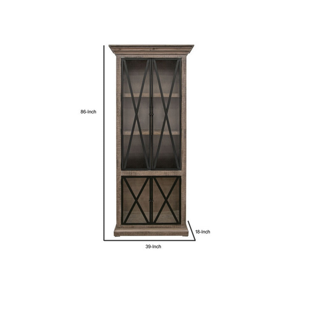 Fera Book Cabinet Glass Door Shelf Black Plinth Base Farmhouse Brown By Casagear Home BM319059