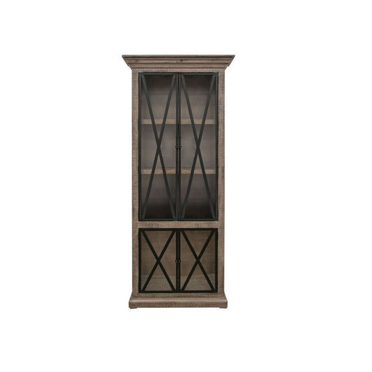 Fera Book Cabinet, Glass Door Shelf, Black, Plinth Base Farmhouse Brown By Casagear Home