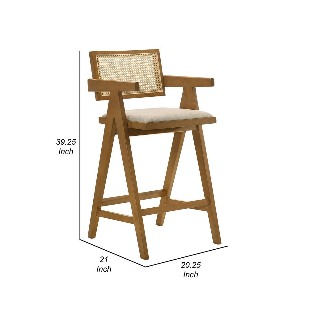 Jane Barstool Chair Set of 2 Sand Beige Rattan Walnut Brown Solid Wood By Casagear Home BM319063