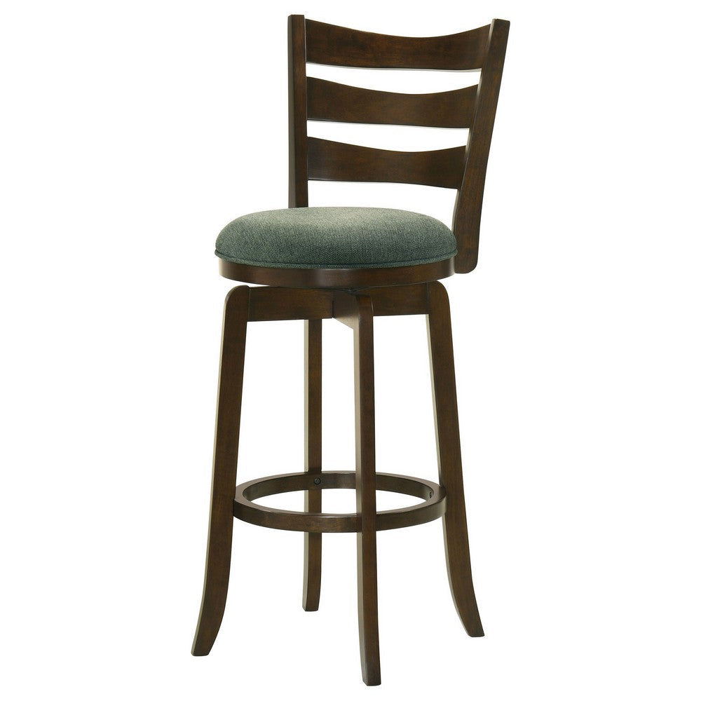 Mona Swivel Barstool Chair Hunter Green Fabric Dark Cherry Brown Finish By Casagear Home BM319067