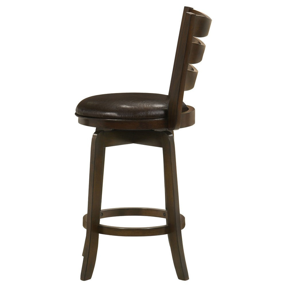 Mona Swivel Counter Height Chair Dark Brown Faux Leather Cherry Brown Wood By Casagear Home BM319068