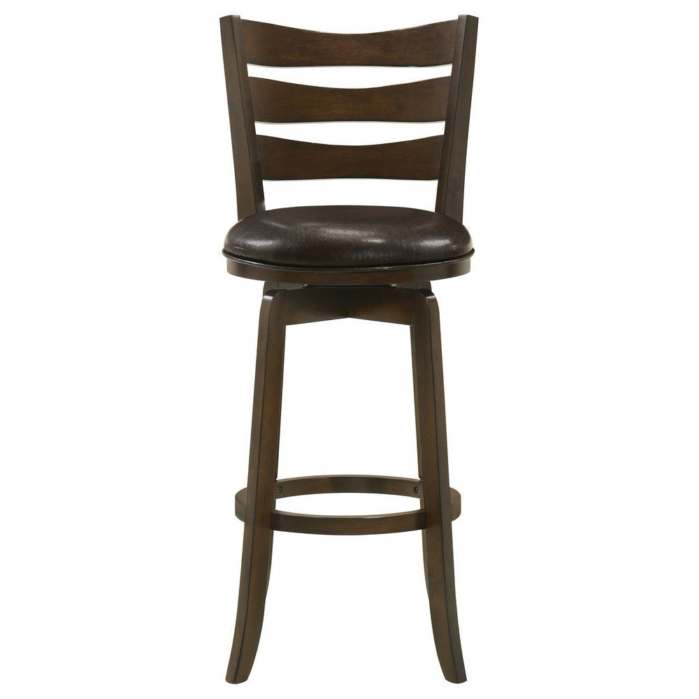 Mona Swivel Barstool Chair Dark Brown Faux Leather Cherry Brown Wood By Casagear Home BM319069