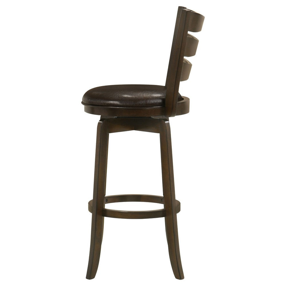 Mona Swivel Barstool Chair Dark Brown Faux Leather Cherry Brown Wood By Casagear Home BM319069