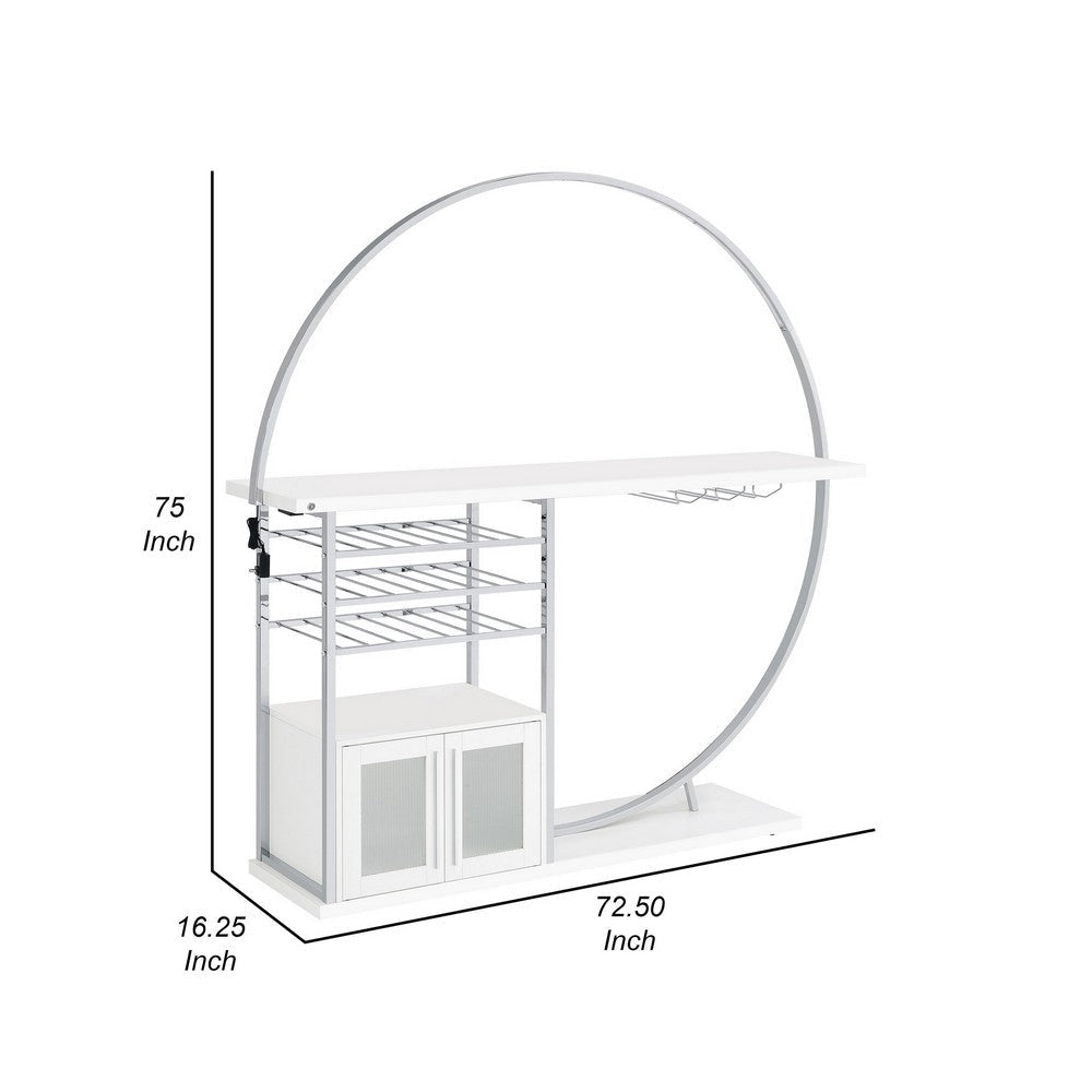 Riya Home Bar Table LED Light Cabinets Wine Storage White Chrome Metal By Casagear Home BM319072