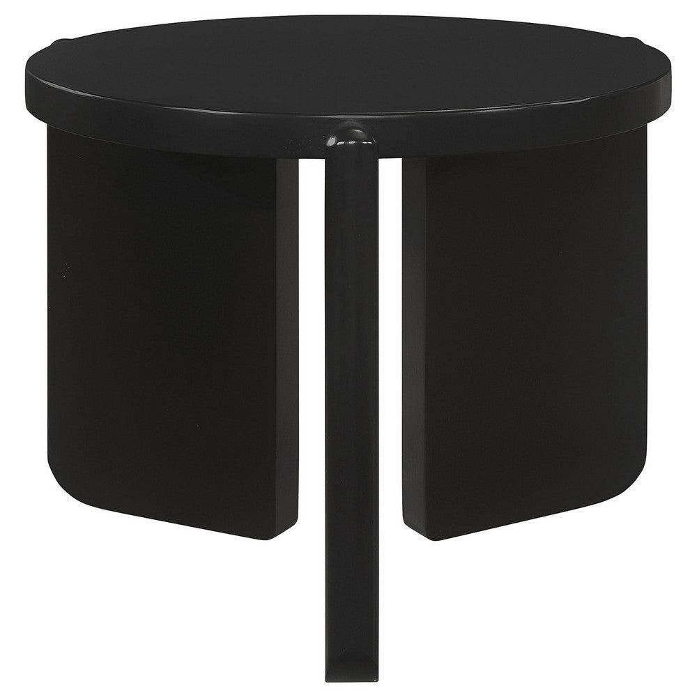 Kiya Side End Table Panel Legs 27 Inch Round Black Solid Wood Frame By Casagear Home BM319074