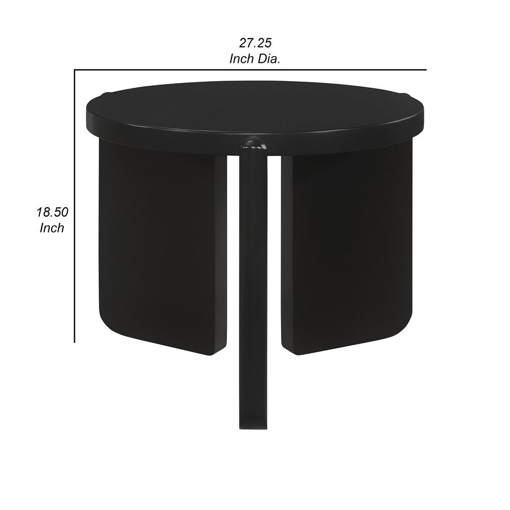 Kiya Side End Table Panel Legs 27 Inch Round Black Solid Wood Frame By Casagear Home BM319074