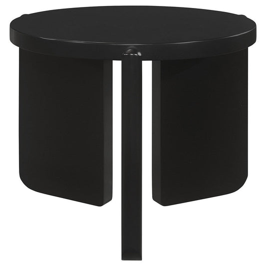 Kiya Side End Table, Panel Legs, 27 Inch Round Black Solid Wood Frame By Casagear Home