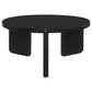 Kiya Coffee Table, 39 Inch Round Top, Black Solid Wood Frame, Panel Legs By Casagear Home