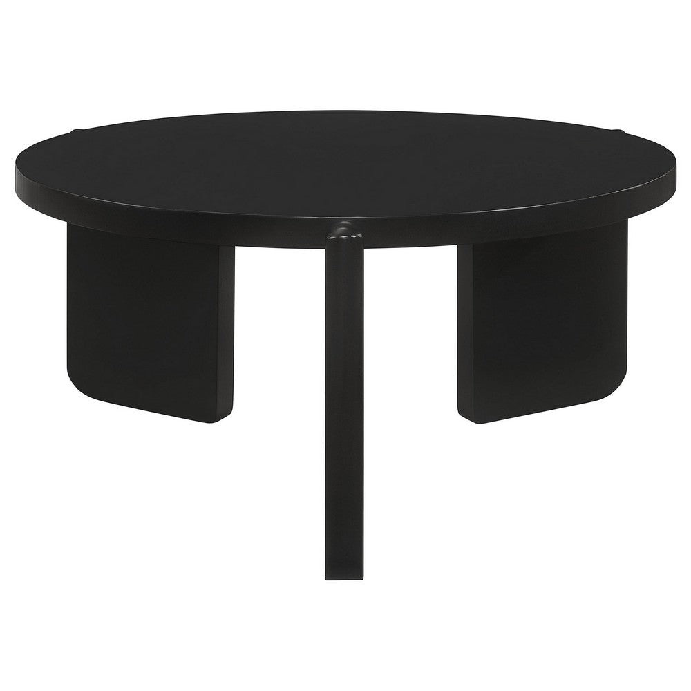 Kiya Coffee Table, 39 Inch Round Top, Black Solid Wood Frame, Panel Legs By Casagear Home