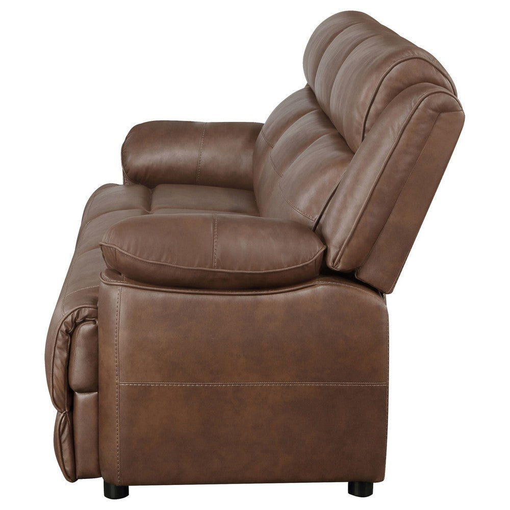 Ellen Sofa Brown Faux Leather Foam Cushions Pillow Top Arms 86 Inch By Casagear Home BM319079