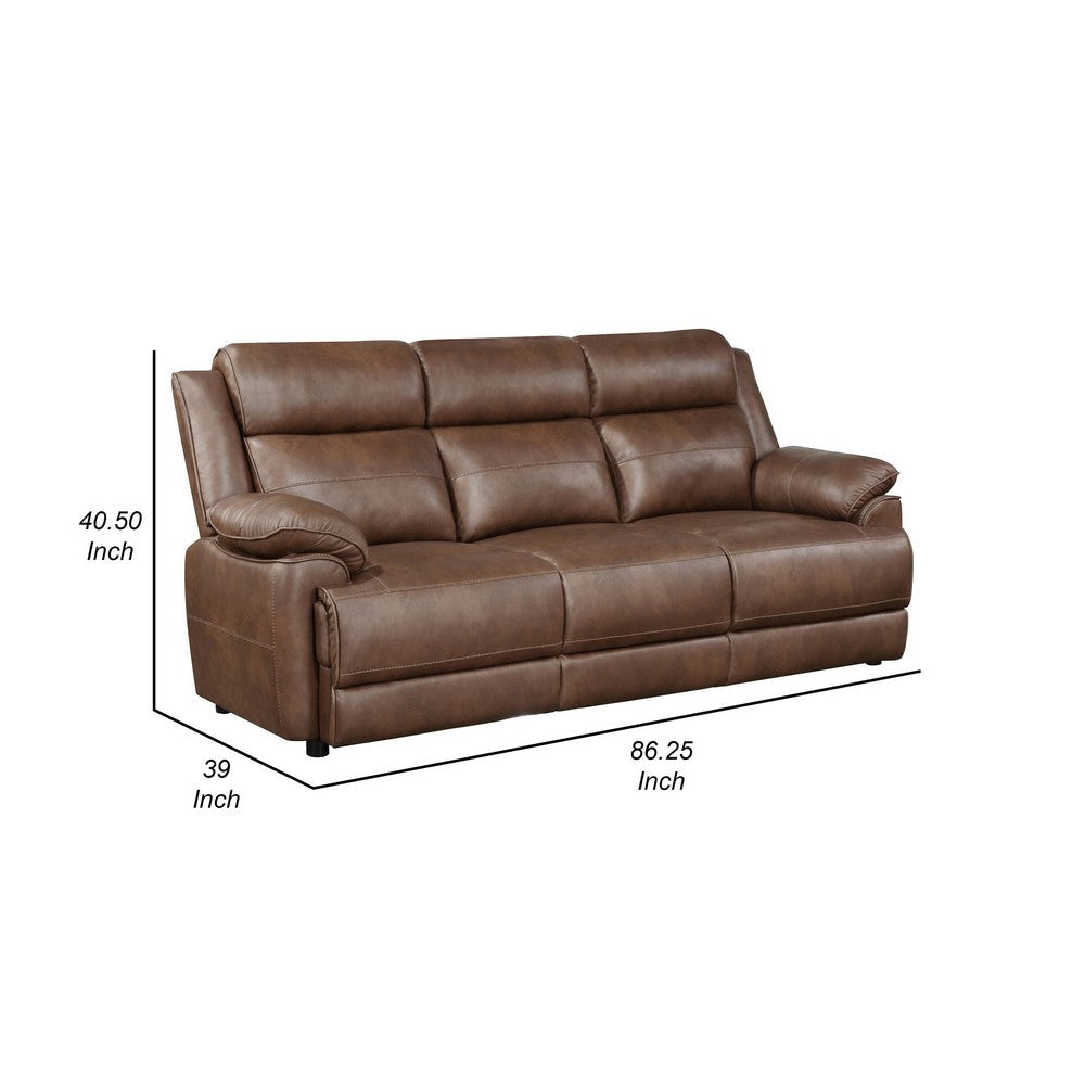 Ellen Sofa Brown Faux Leather Foam Cushions Pillow Top Arms 86 Inch By Casagear Home BM319079