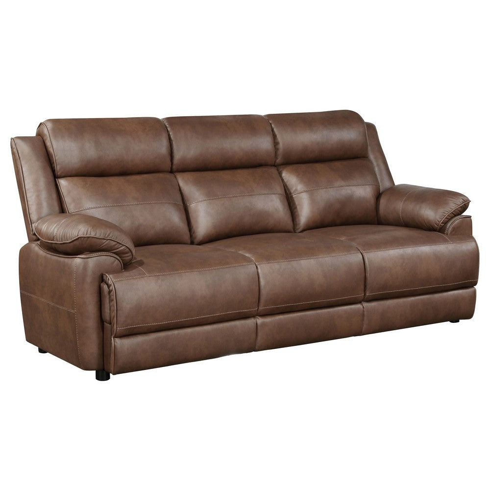 Ellen Sofa, Brown Faux Leather, Foam Cushions, Pillow Top Arms, 86 Inch By Casagear Home