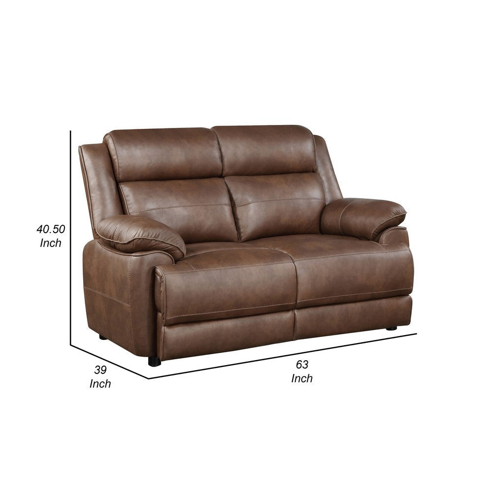 Ellen Loveseat Brown Faux Leather Foam Cushions Pillow Top Arms 63 Inch By Casagear Home BM319080