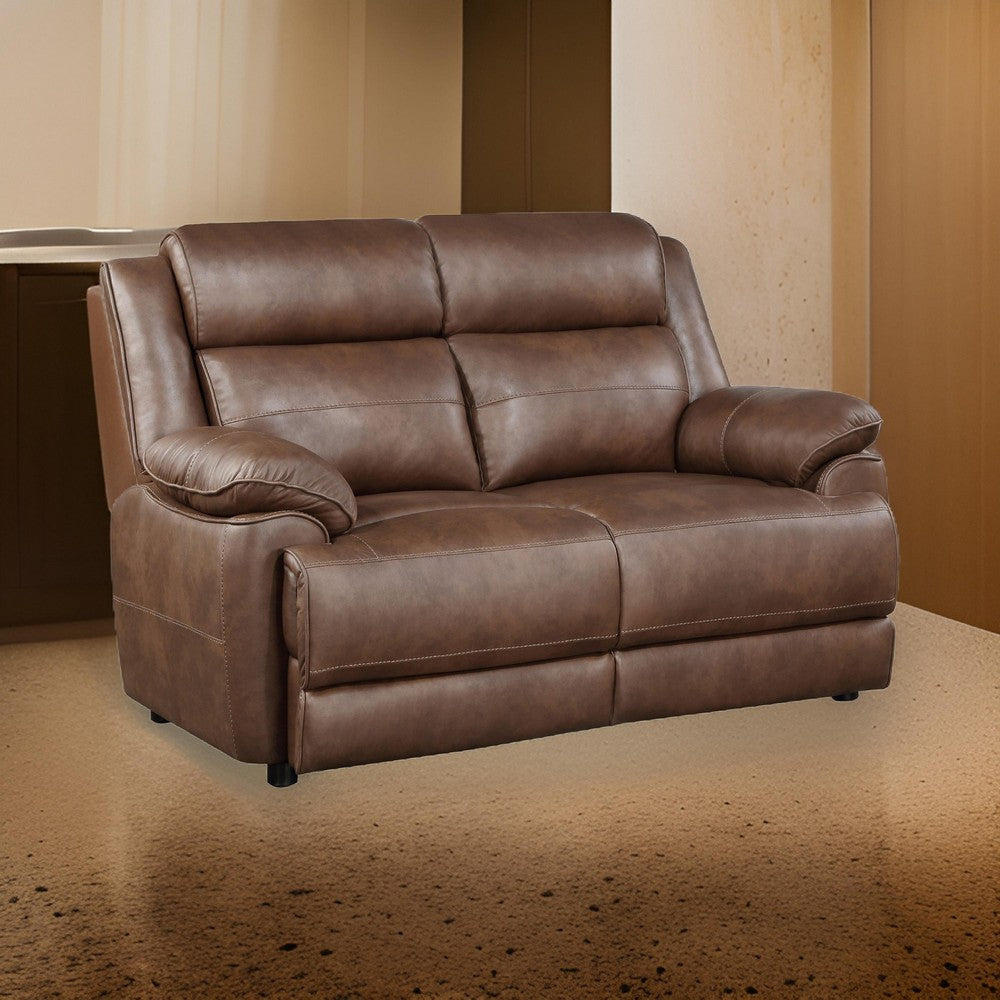 Ellen Loveseat Brown Faux Leather Foam Cushions Pillow Top Arms 63 Inch By Casagear Home BM319080