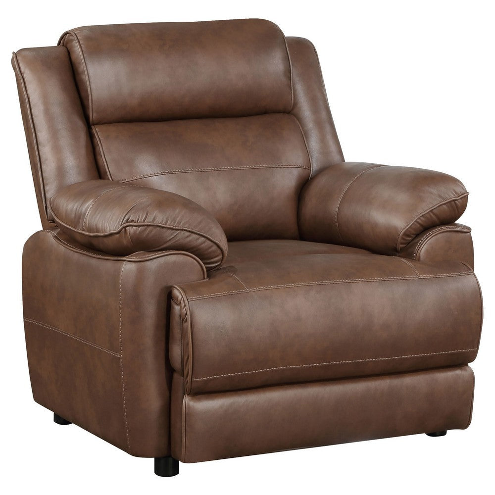 Ellen Accent Chair, Brown Faux Leather, Foam Cushions, Pillow Top Arms By Casagear Home