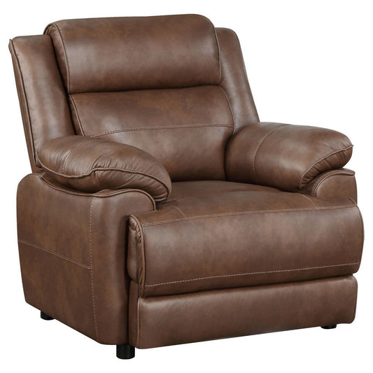 Ellen Accent Chair, Brown Faux Leather, Foam Cushions, Pillow Top Arms By Casagear Home