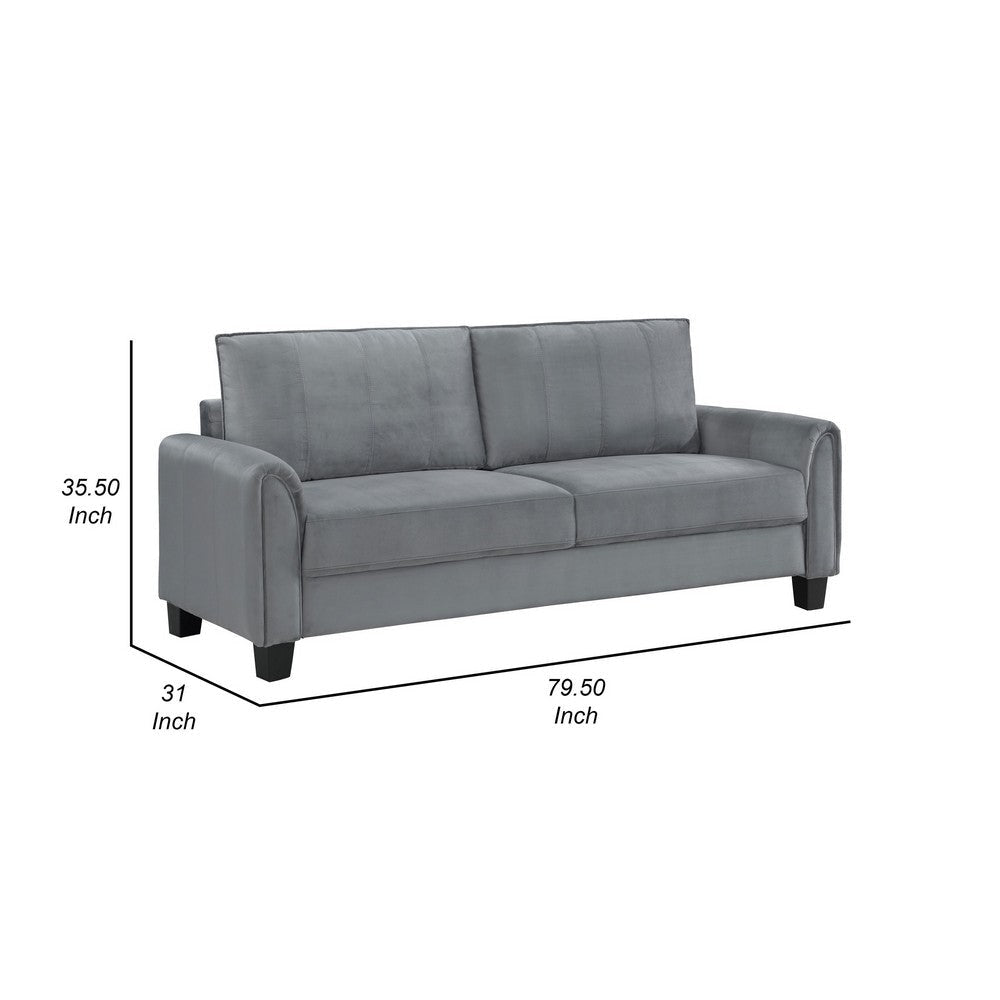 Dave Sofa Gray Fabric Rounded Armrests Black Tapered Legs 80 Inch By Casagear Home BM319082